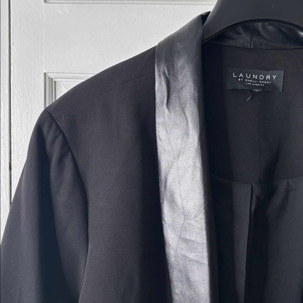 Laundry By Shelli Segal Black Blazer with Faux Leather Trim - Picture 3 of 8